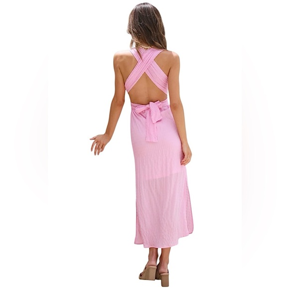 Fortunate One Choose You Pink Reverse Multi Style Midi Dress Size Small NWT - Picture 2 of 12